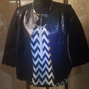 Leather Crop Jacket with Snake Print and Scalloped